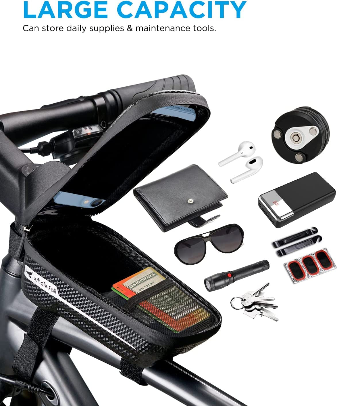  Bike Phone Holder Bike Phone Mount, 3D Hard Eva with 0.25mm Sensitive TPU Touch-Screen, with Rain Cover for Phones under 6.9''