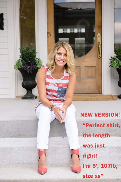 Womens Patriotic American Flag Print Summer Sexy Sleeveless T-Shirts Tank Top