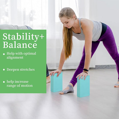  2 Pack Yoga Blocks - Premium EVA Foam, Non-Slip, Lightweight, Durable for Balance & Poses