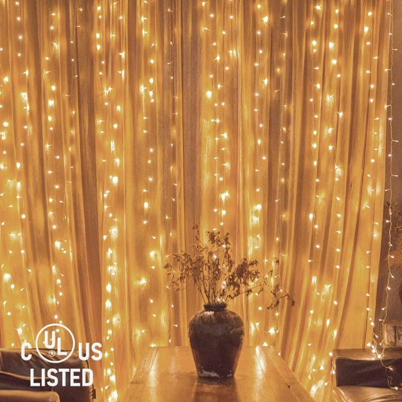  300 LED Window Curtain String Lights For  Wedding, Party, Home, Garden, Bedroom, Warm White