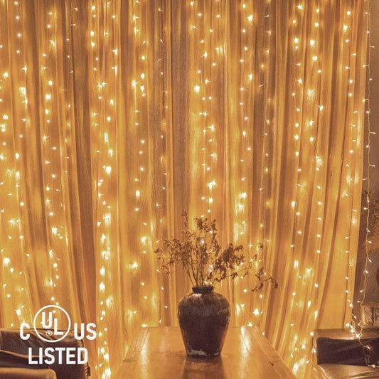  300 LED Window Curtain String Lights For  Wedding, Party, Home, Garden, Bedroom, Warm White