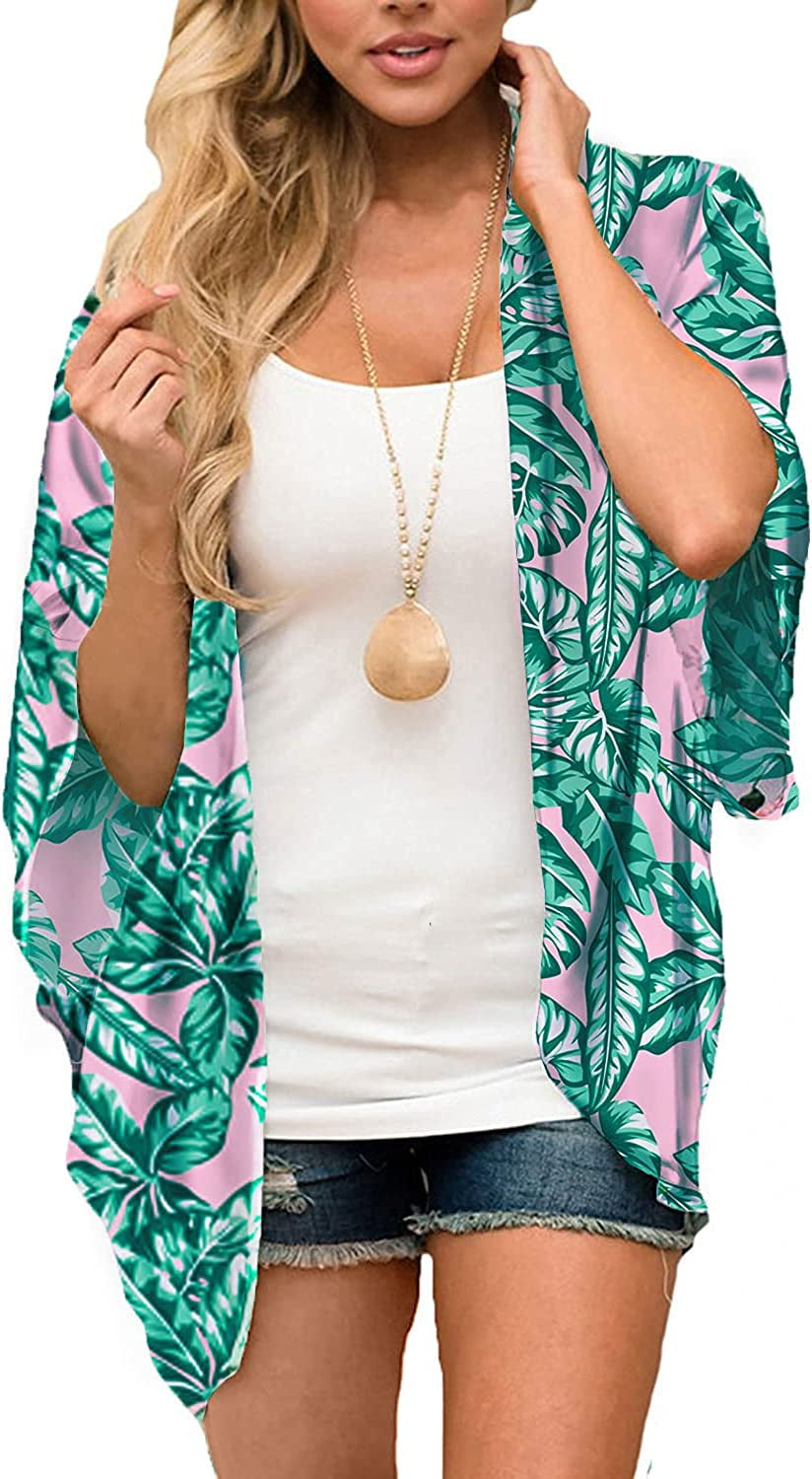  Women's Flowy Summer Chiffon Kimono Cardigans Tops Boho Floral Beach Cover Ups Casual Loose Shirts