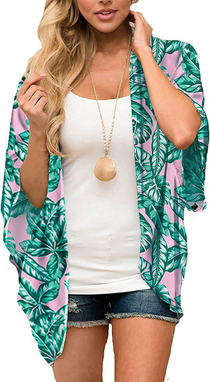  Women's Flowy Summer Chiffon Kimono Cardigans Tops Boho Floral Beach Cover Ups Casual Loose Shirts