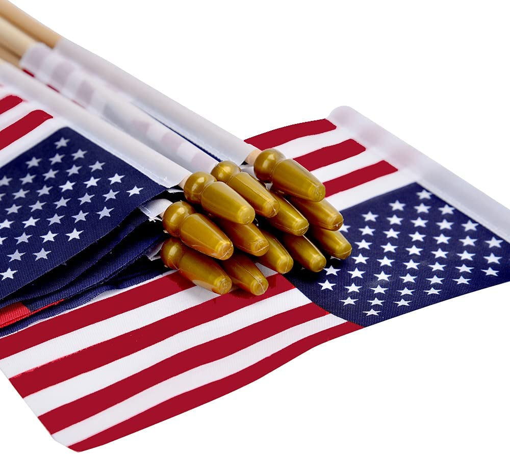  12 Pack Small American Flags on Stick, Small US Flags/Mini American Flag on Stick 4x6 Inch US American Hand Held Stick Flags with Kid-Safe Spear Top