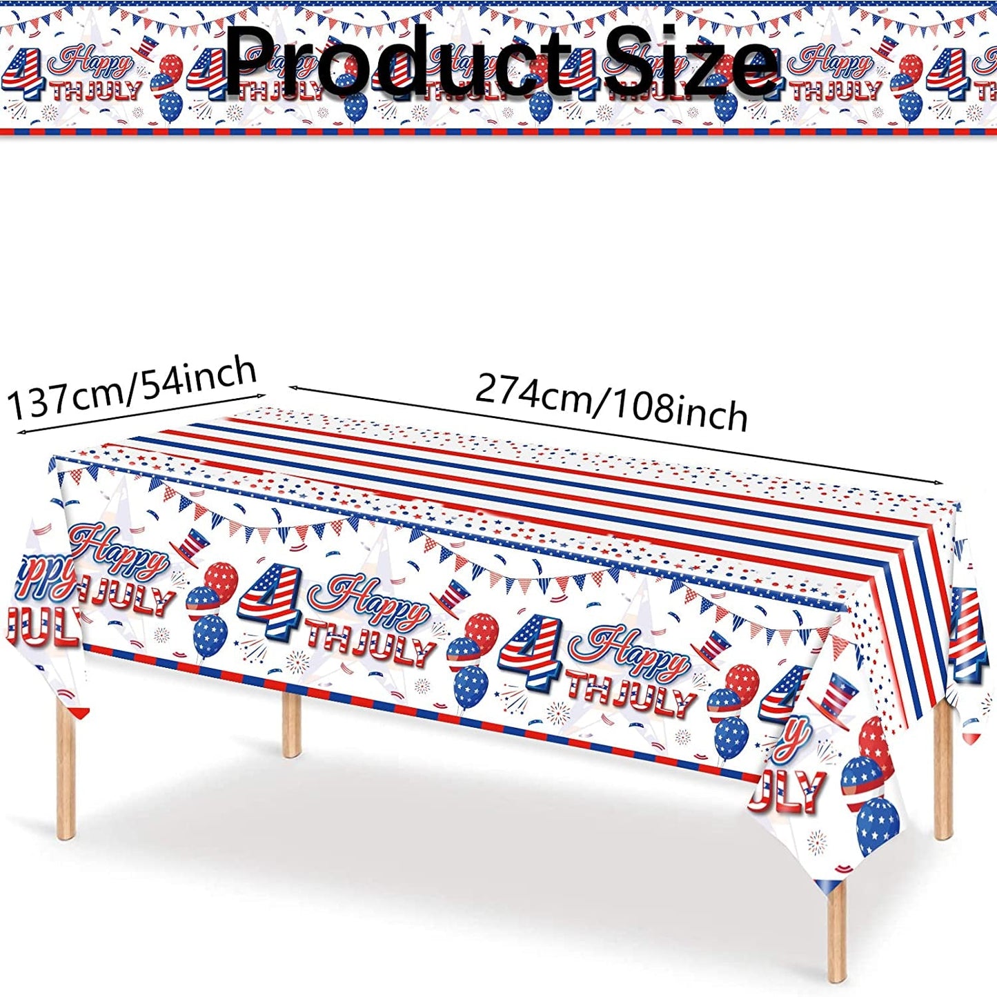 Patriotic Tablecloth, 2 Pack American Flag Tablecloths Disposable 4th of July Tablecloth, Independence Day Table Cover Fourth of July Table Cloth Patriotic Decorations Party Supplies, 54" x 108"
