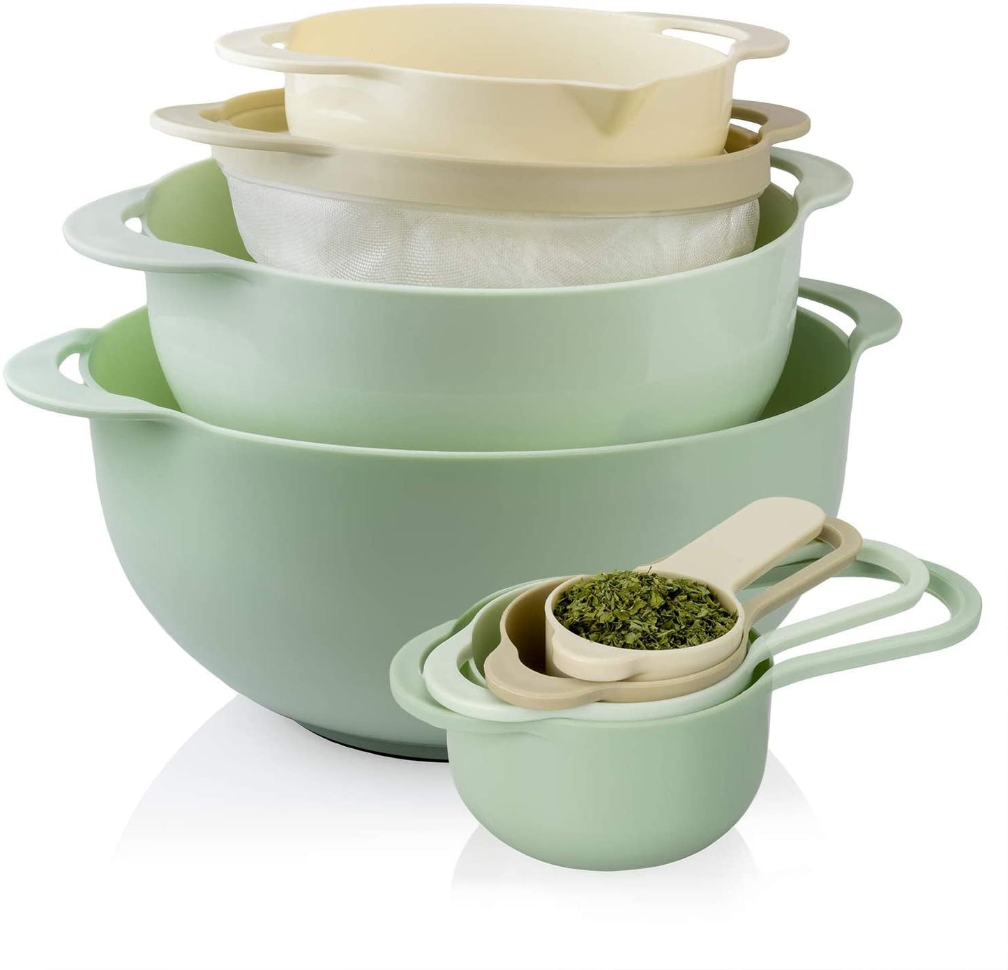 8 Piece Nesting Bowls with Measuring Cups Colander and Sifter Set 