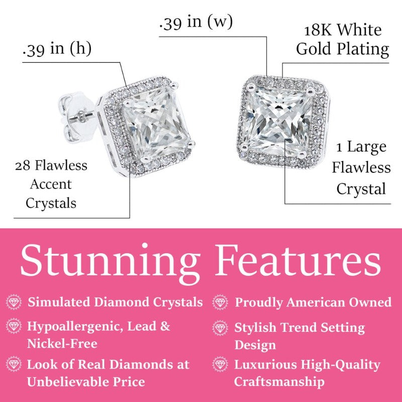 18K White Gold CZ Stud Earrings