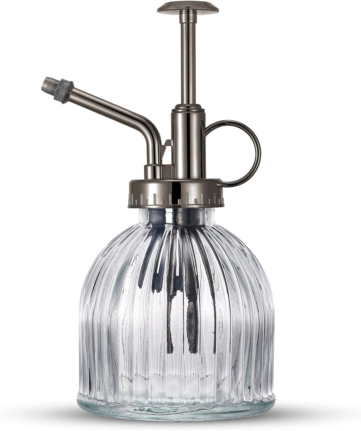 Glass Plant Mister Spray Bottle, 6.5" Tall Vintage Glass Watering Spray Bottle with Top Pump, Small Watering Can Indoor for Succulents - Clear