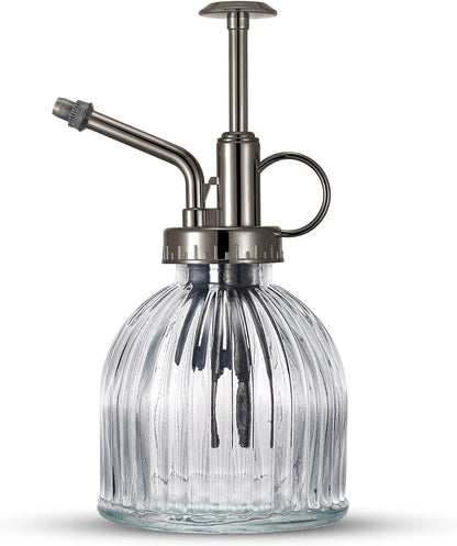 Glass Plant Mister Spray Bottle, 6.5" Tall Vintage Glass Watering Spray Bottle with Top Pump, Small Watering Can Indoor for Succulents - Clear