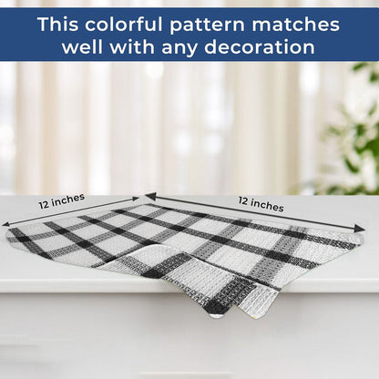  Set of 24 | 100% Cotton | 12 X 12 Inches | Checkered Pattern Brown Dish Towels Scrubbing Clothes Cleaning Rags Kitchen Essentials