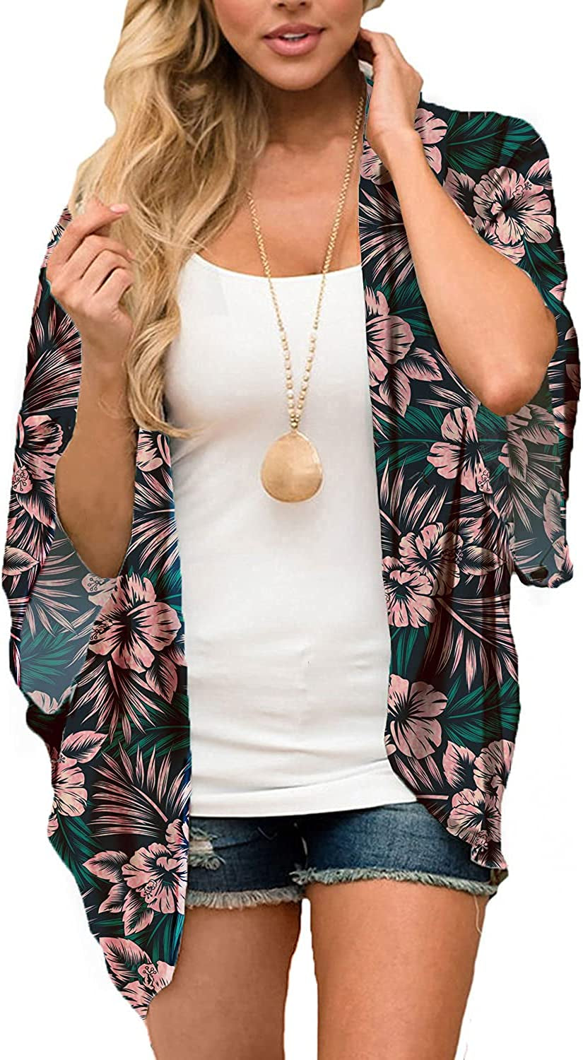  Women's Flowy Summer Chiffon Kimono Cardigans Tops Boho Floral Beach Cover Ups Casual Loose Shirts