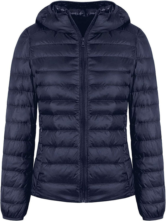  Light Weight Packable Down Coat with Hood and 2 Pockets