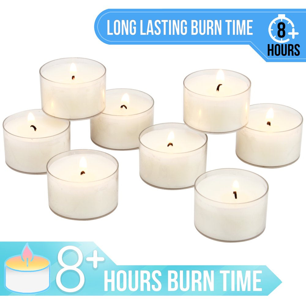 96 Pack Unscented Long Burning Clear Cup Tealight Candles with 8 Hour Burn Time