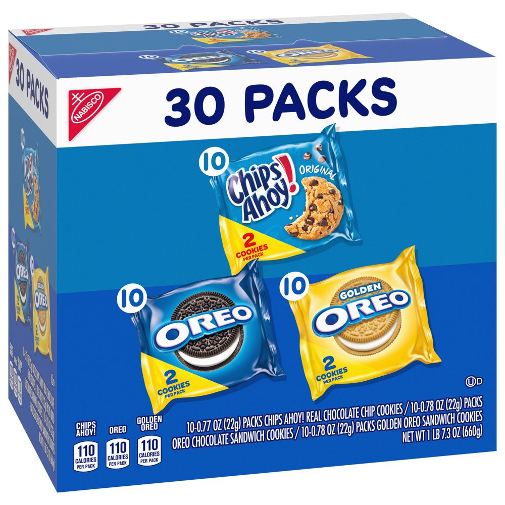 30 Snack Packs - Nabisco Cookie Variety Pack OREO, OREO Golden & CHIPS AHOY! (2 Cookies per Pack)