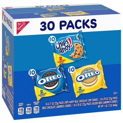 30 Snack Packs - Nabisco Cookie Variety Pack OREO, OREO Golden & CHIPS AHOY! (2 Cookies per Pack)
