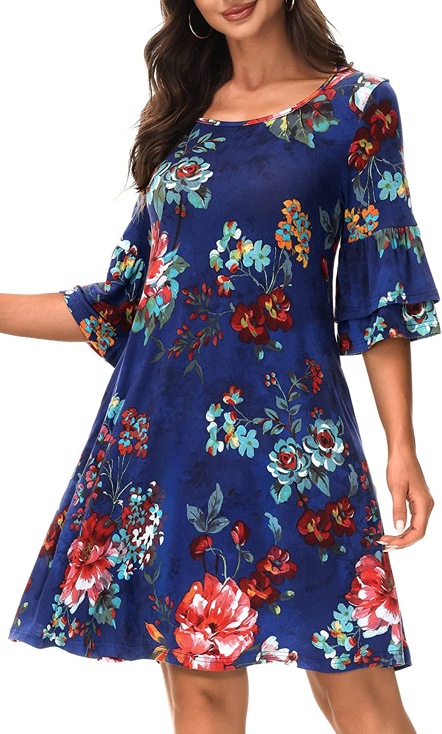 Summer Casual T-Shirt Dresses for Women Loose Fit Comfy Short Sleeves Women Dresses with Pockets Fall Dress