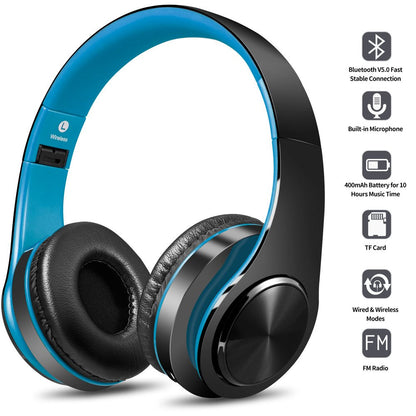 Bluetooth Over-Ear Headphones, Hi-Fi Stereo Wireless Foldable Headset with Soft Memory-Protein Earmuffs, Built-In Mic