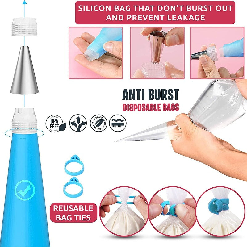 Piping Bags and Tips Set for Icing Cookies, Cupcakes & Cakes - 48 Numbered Cake Frosting Piping Tips with Reusable & Disposable Pastry Bags