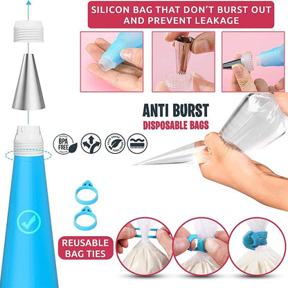 Piping Bags and Tips Set for Icing Cookies, Cupcakes & Cakes - 48 Numbered Cake Frosting Piping Tips with Reusable & Disposable Pastry Bags
