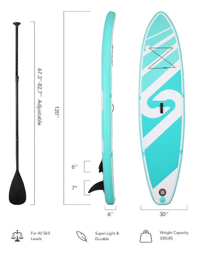 10' Inflatable Paddle Board - Stand up Paddle Board - 6 In.Thick Board, Carry Bag Pump & Accessories