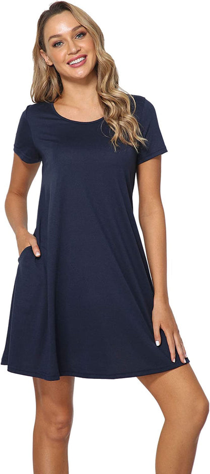 Qurvoo Women's Short Summer Casual Dress Floral Tank Sleeveless/Short Sleeve Dress with Pockets
