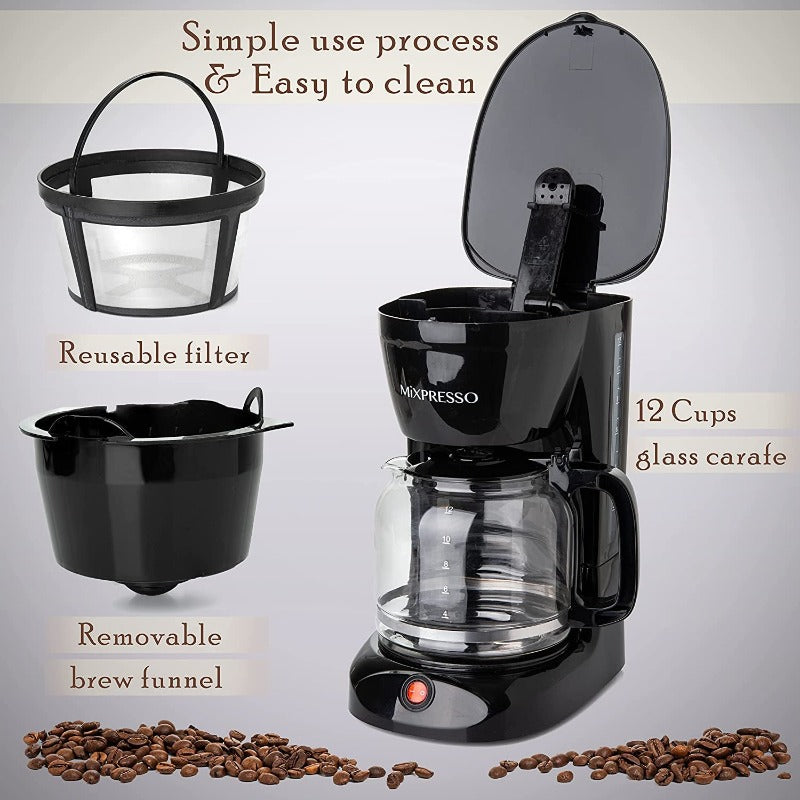 12-Cup Drip Coffee Maker, Includes Reusable And Removable Coffee Filter, Glass Carafe &Auto Keep Warm Function