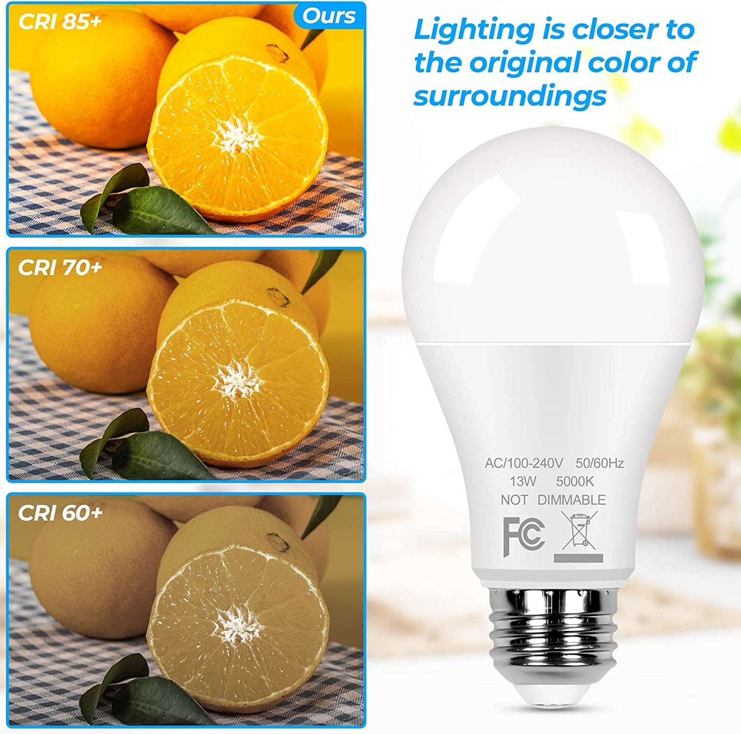 12-Pack A19 LED Light Bulbs, 100W Equivalent Bulbs, 13W 5000K Daylight White LED Bulbs with Standard E26 Medium Base