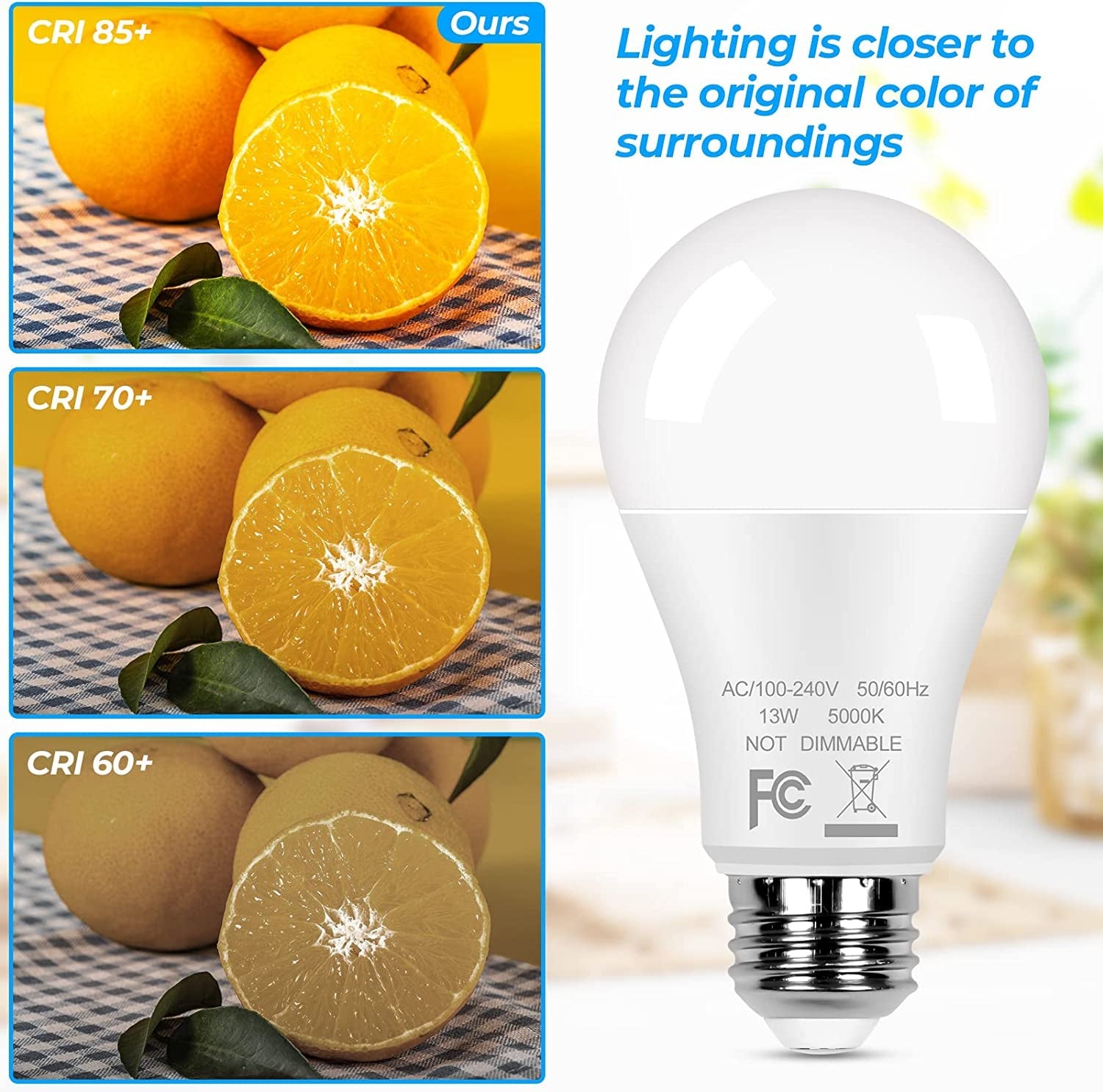 12-Pack A19 LED Light Bulbs, 100W Equivalent Bulbs, 13W 5000K Daylight White LED Bulbs with Standard E26 Medium Base