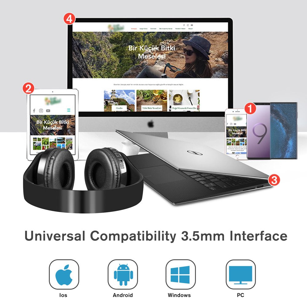 Bluetooth Over-Ear Headphones, Hi-Fi Stereo Wireless Foldable Headset with Soft Memory-Protein Earmuffs, Built-In Mic