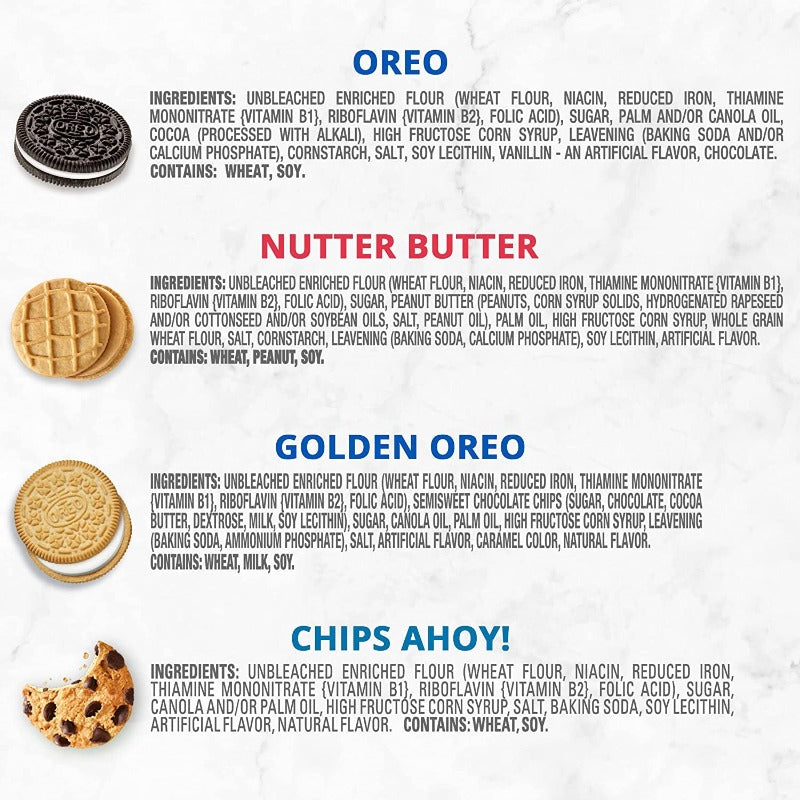 Oreos, Chips Ahoy & Nutter Butter Cookie Snacks Variety Pack, School Lunch Box Snacks, 56 Snack Packs (2 Cookies Per Pack)