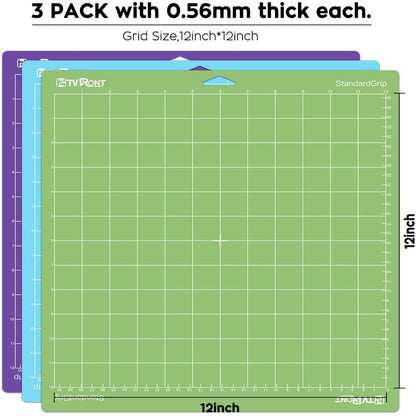 3 Pack Cutting Mat 12X12(Standardgrip,Lightgrip,Stronggrip,Fabricgrip) for Cricut Explore Air 2/Air/One,Variety Adhesive Sticky Cutting Mats Accessories for Cricut
