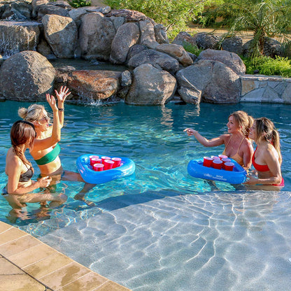 Pool Pong Rack Floating Beer Pong Set, Includes 2 Rafts and 3 Pong Balls