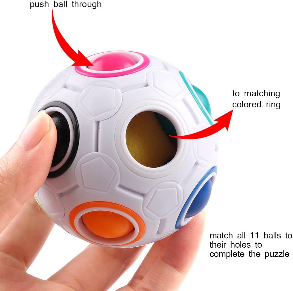 Set of 2 Rainbow Puzzle Ball Cube Magic Rainbow Ball Puzzle Bundle Stress Fidget Ball Brain Teasers