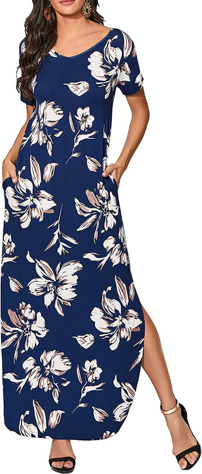 Summer Casual T-Shirt Dresses for Women Loose Fit Comfy Short Sleeves Women Dresses with Pockets Fall Dress