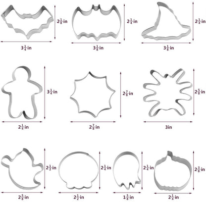 10 Pcs Halloween Cookie Cutters, Cookie Cutter Set Pumpkin Bat Ghost Shapes Molds Stainless Steel Fondant Icing Mold DIY Baking Tools