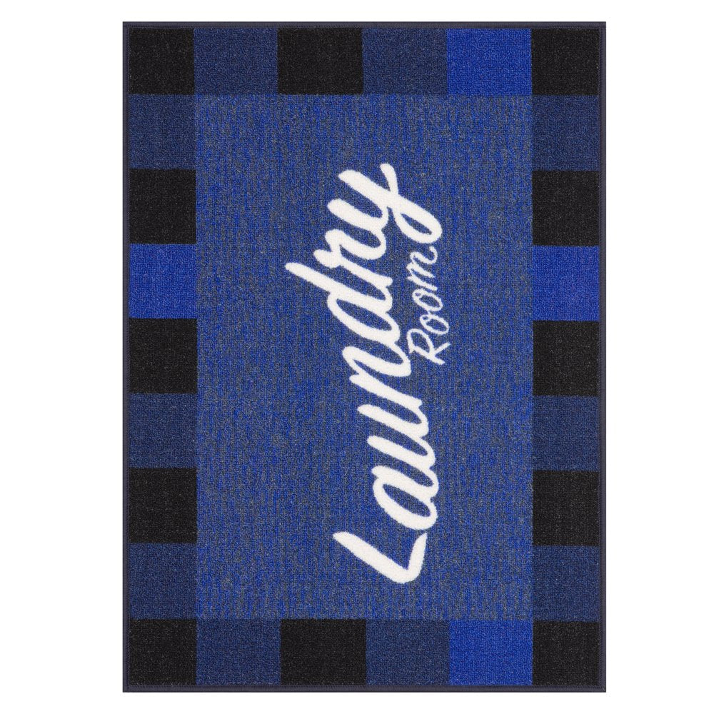 Washtown Non-Slip Rubberback Checkered Border 2X5 Laundry Room Runner Rug, 20" X 59" Oval, Multicolor