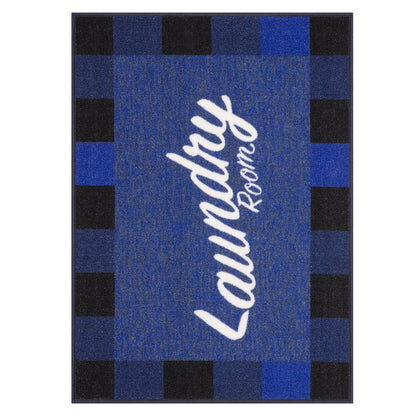 Washtown Non-Slip Rubberback Checkered Border 2X5 Laundry Room Runner Rug, 20" X 59" Oval, Multicolor