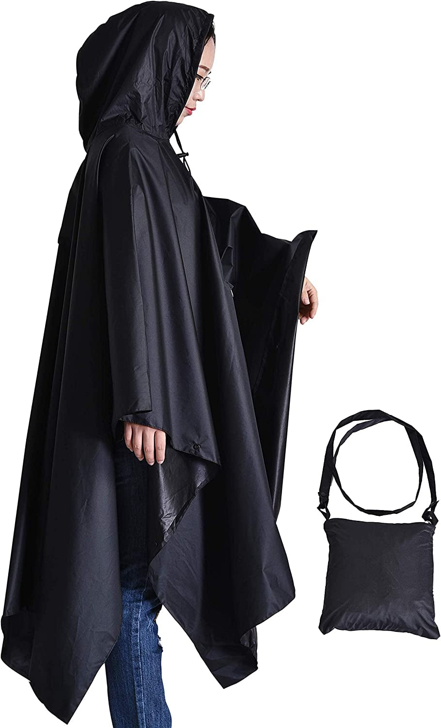  Black Rain Poncho - Waterproof Rain Gear for Women - Lightweight Travel Poncho