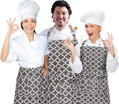  Kitchen Cooking Aprons with 3 Pockets for Men Women - Cotton Adjustable Professional Grade Chef Apron for Kitchen, BBQ & Grill (Dark Gray)