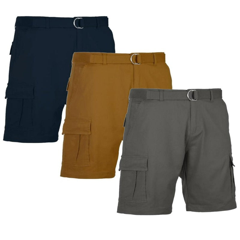 3-Pack Men's Belted Cotton Cargo Shorts 