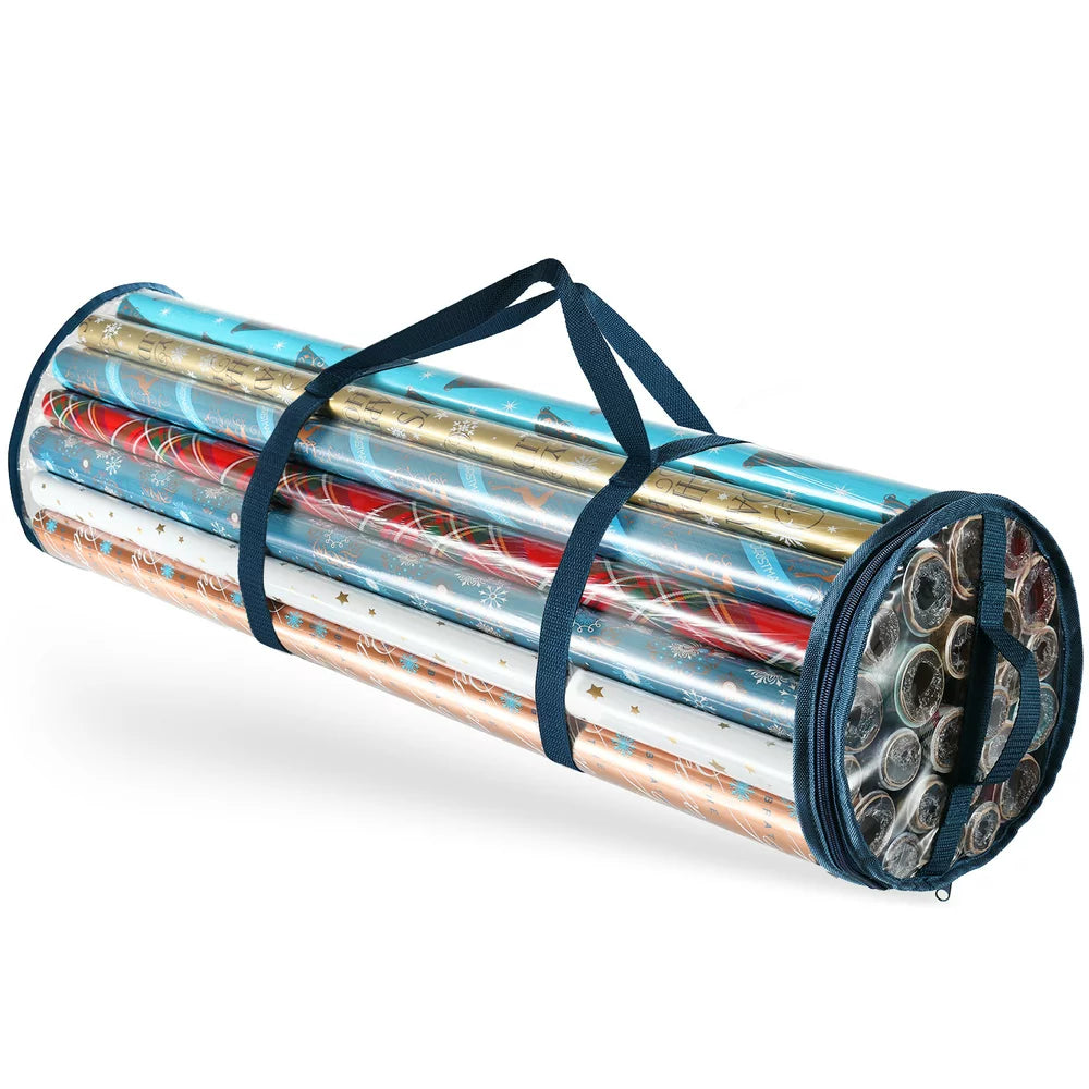 Holiday Christmas Wrapping Paper Storage Bag Fits 14-20 Rolls Upto 40 Inches Long, Slim Underbed Design Gift Wrap Organizer, Zippered Wrapping Paper Roll Bag, Waterproof