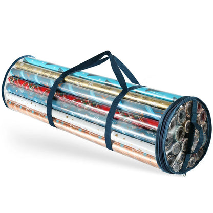 Holiday Christmas Wrapping Paper Storage Bag Fits 14-20 Rolls Upto 40 Inches Long, Slim Underbed Design Gift Wrap Organizer, Zippered Wrapping Paper Roll Bag, Waterproof