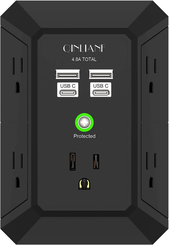 Wall Charger Surge Protector, 5-Outlet Extender with 4 USB Ports (4.8A), 1680J Power Strip