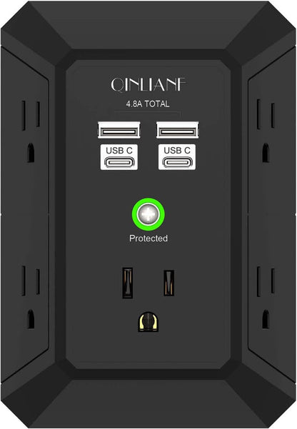 Wall Charger Surge Protector, 5-Outlet Extender with 4 USB Ports (4.8A), 1680J Power Strip