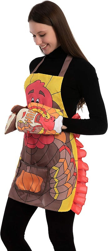 4 Pc Set of Thanksgiving Kitchen Linens- Apron, Oven Mitts and Pot Holder