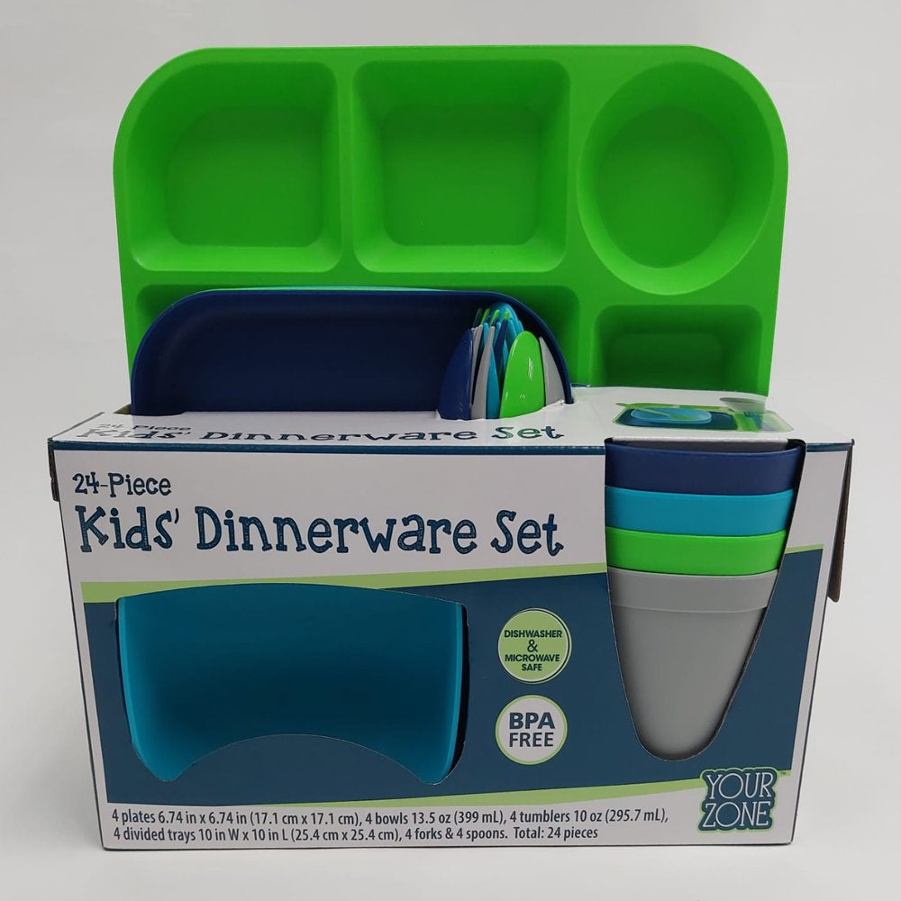 24 Piece Plastic Square Blue Dinnerware Set (Service for 4)