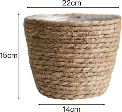  Seagrass Basket Planters, Flower Pots Cover Storage Basket Plant Containers Hand Woven Basket Planter with Plastic Liners Straw Flower Pot for Indoor Outdoor Plant Flower Pots