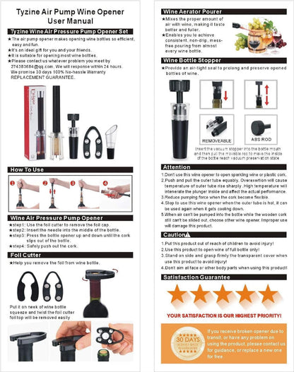  Air Pressure Wine Bottle Opener Set with Foil Cutter, Aerator, and Vacuum Stopper Set