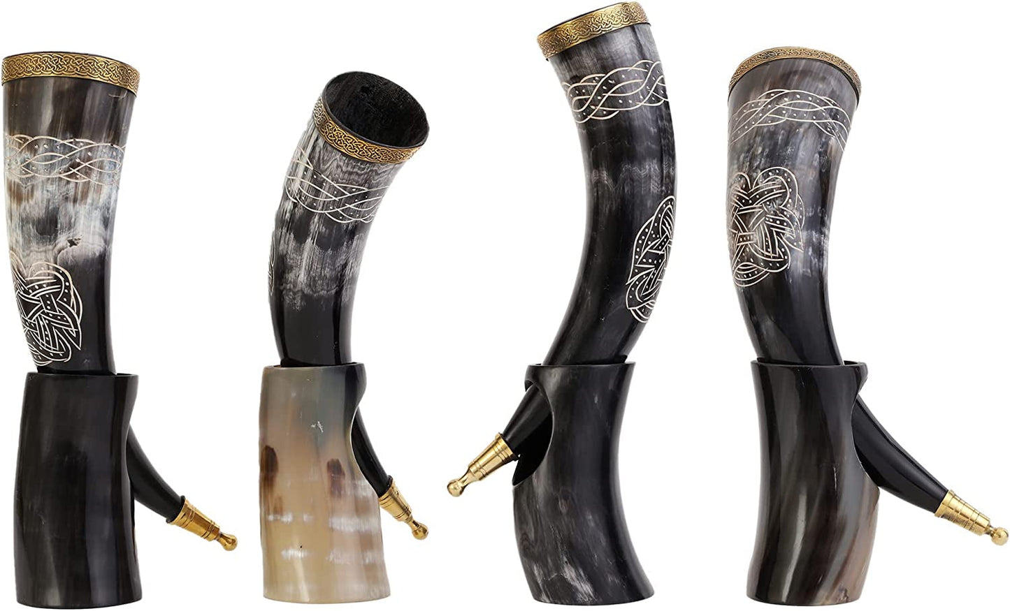 Viking Drinking Horn Mug | Handmade Drinking Horn with Mjolnir Engraved Tankard | Food Safe Medieval Game of Thrones Horn | For Hot & Cold Drink (1 Piece)