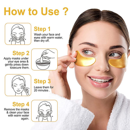 30 Pairs 24K Gold Under Eye Mask - Eye Masks for Dark Circles and Puffiness, Reduce Wrinkles, Eye Bags and Fine Lines, Under Eye Patches Skin Care for Women and Man, with Hair Clips.